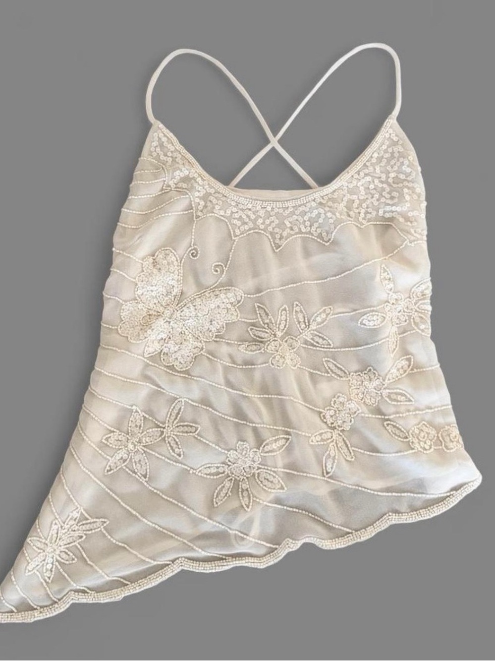 UO Brittney Beaded Embroidered Lace-Up Open Back Tank Top